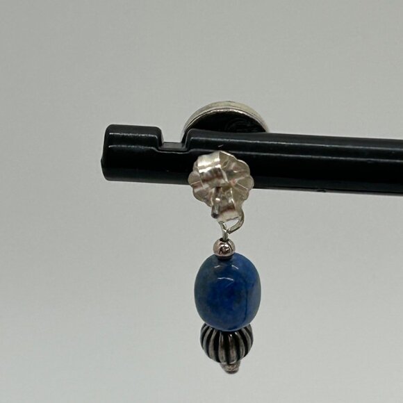 Carolyn Pollack Sterling Silver Pierced Earrings Vintage Lapis Bead Dangle Y2K - Picture 8 of 13